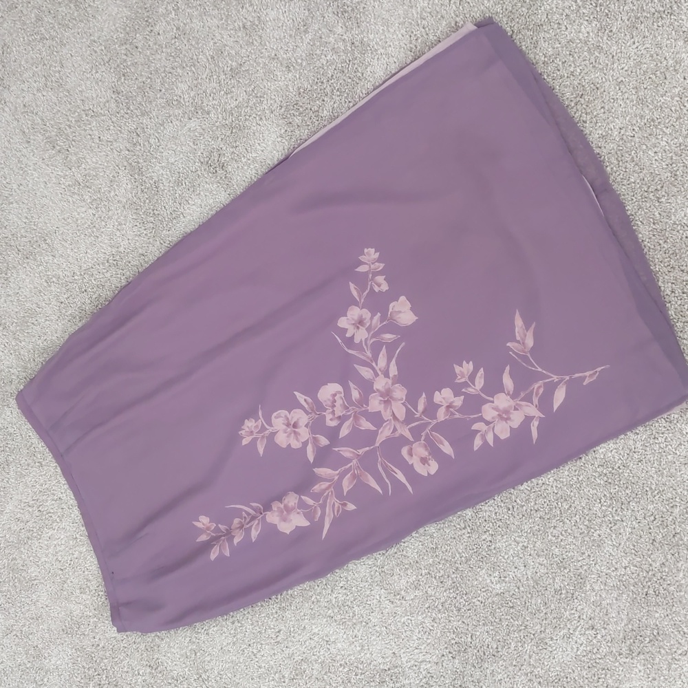 GORGEOUS Vintage Y2K Dusty Purple Floral Maxi Slip Skirt w/Slit, Size 14